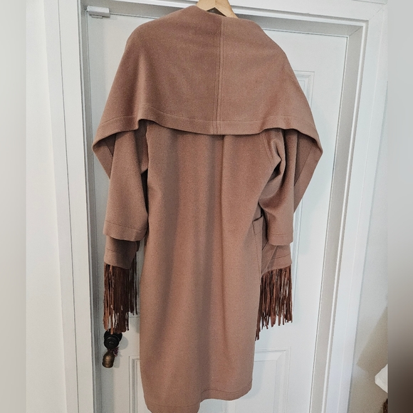 Vintage Sophy Curson light brown tan coat with fringe shawl - Picture 5 of 17